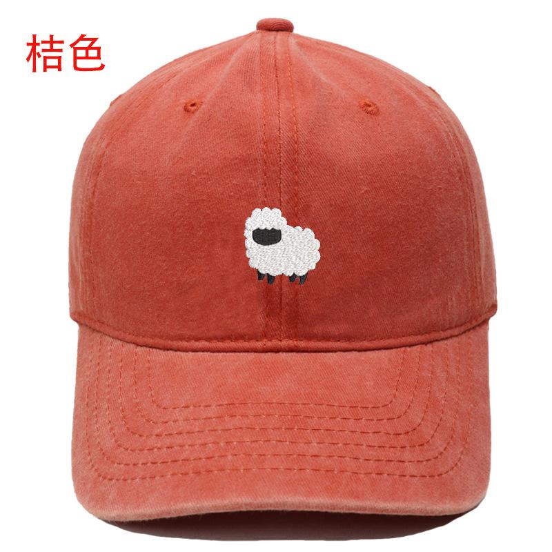 New Cute Lamb Embroidery Washed Retro Baseball Cap Men's and Women's Leisure Outdoor Sunshade Cap Tide