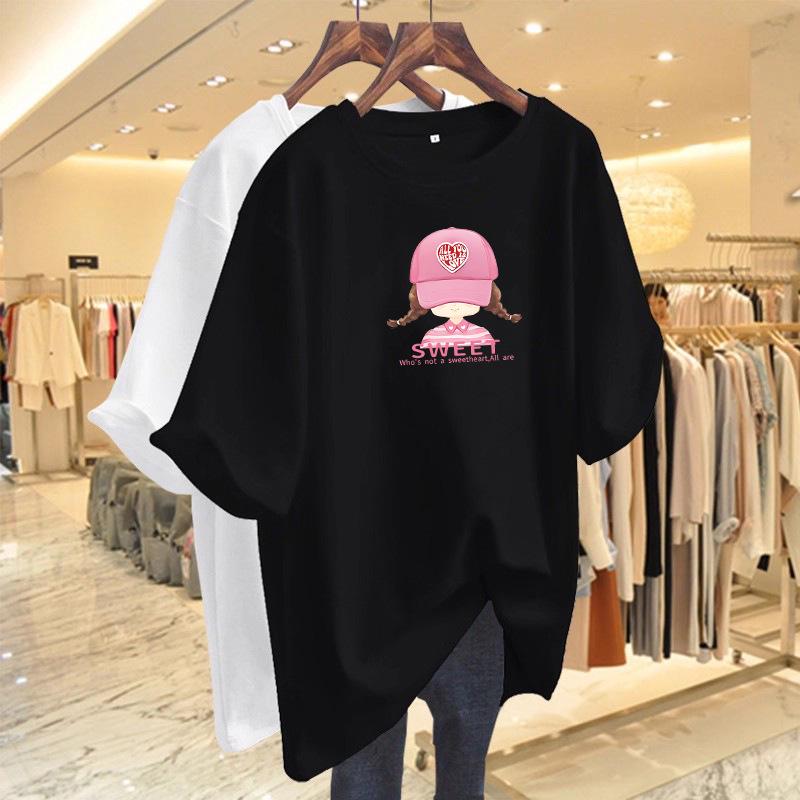 Women's Cartoon Short Sleeve T-shirt - 2026 Loose Fit, Plus Size, Mid-length Top, Trendy American Niche Design for Summer