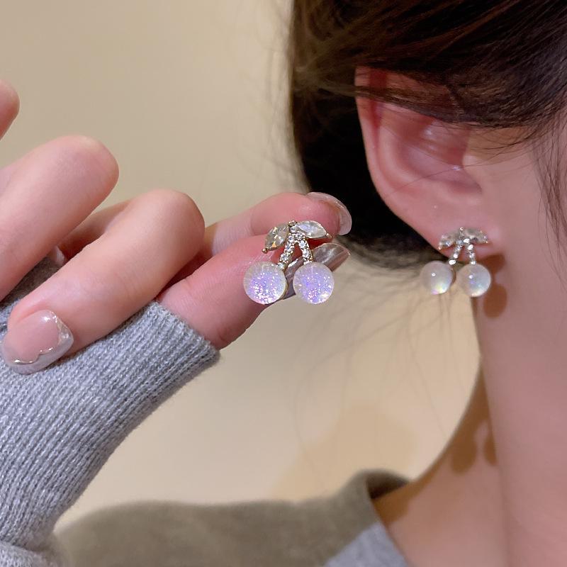 Korean Dream Gradient Cherry Zircon Earrings In 925 Silver