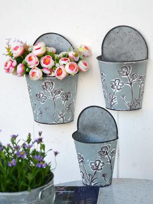 Retro-Stil Halbkreisförmig Wandmontiert Eisen Eimer Blumentopf Innenhof Garten Pflanze Werkzeug Umschlagform Aufbewahrungskorb
