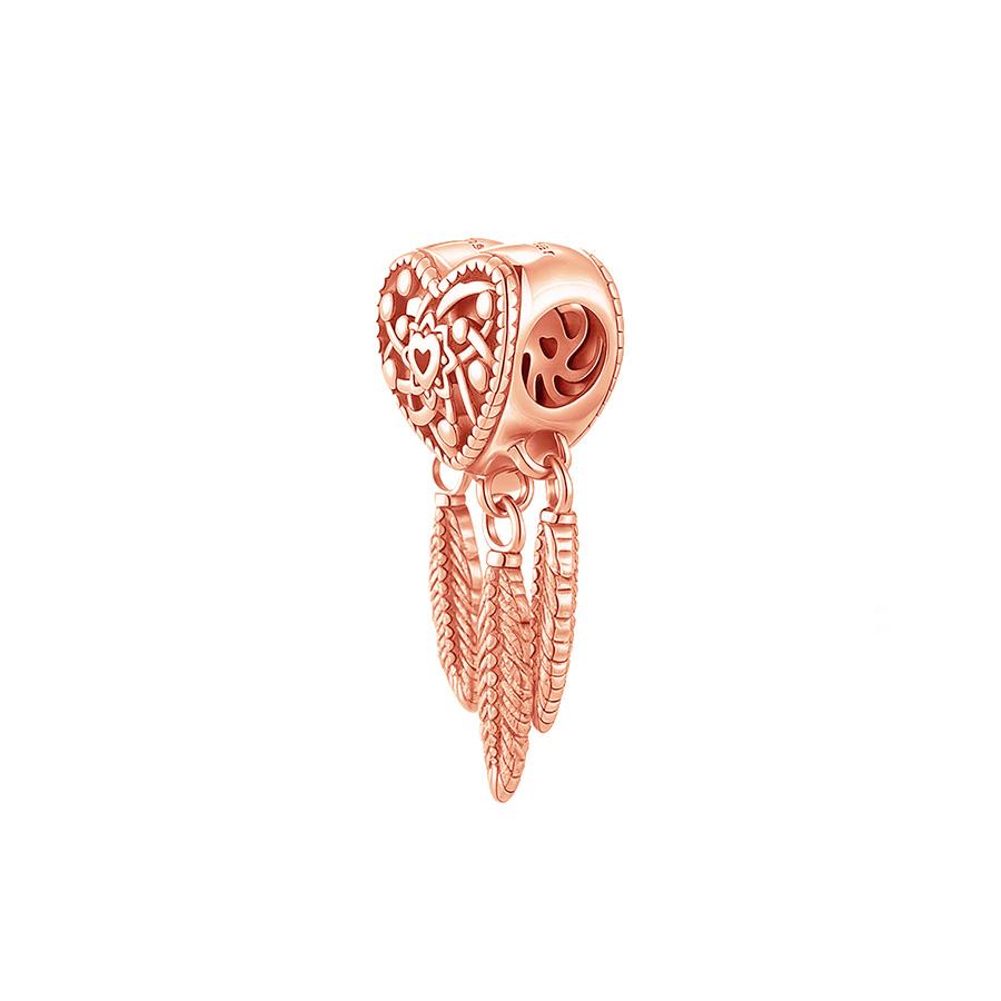 New Rose Gold Pink Heart Cherry Flower Heart Dreamcatcher Charm Beads DIY Women Jewelry Fit Original Necklace Bracelet