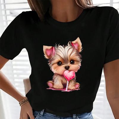 Moda Feminina Bonito Animal Gato Estampa Camiseta Engraçada Casual Gola Redonda Manga Curta Camiseta Verão Camiseta Feminina