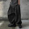 INCERUN Men Zipper Button Waist Solid Pleated Casual Long Pants Trousers