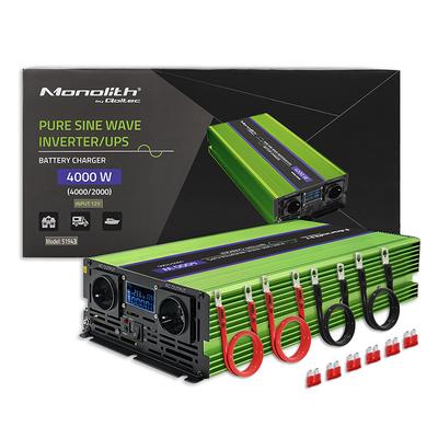 Qoltec Voltage Inverter Monolith | Battery Charging | Ups | 2000W | 4000W |12V To 230V | Pure Sine Wave | Lcd