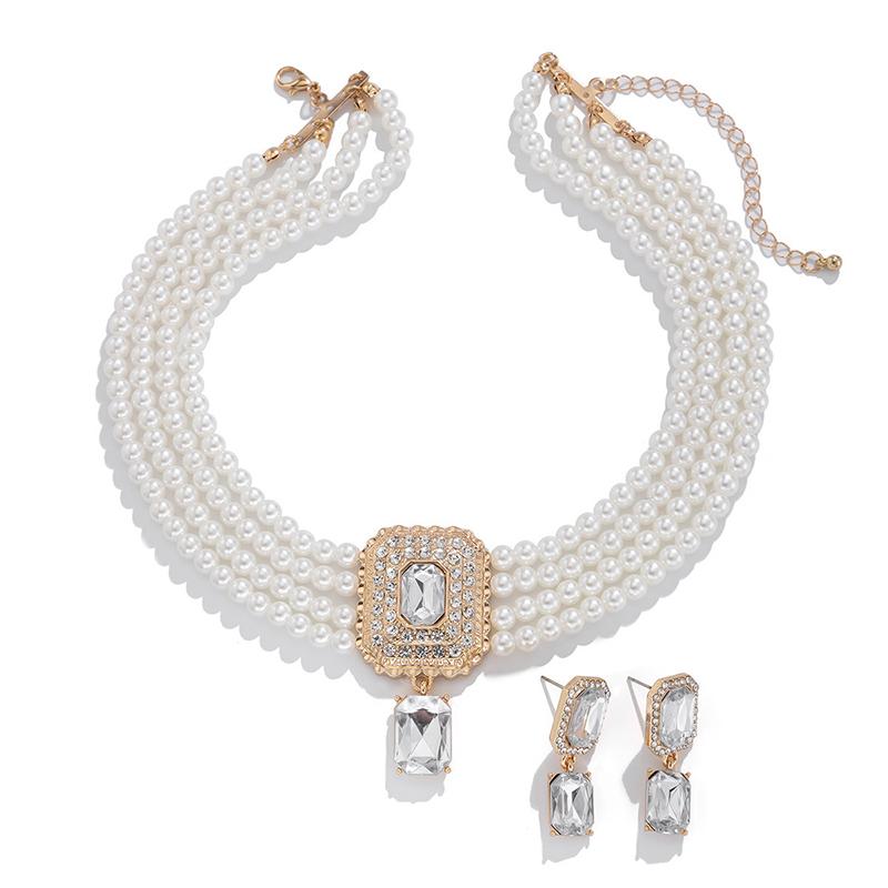 

1 комплект роскошных многослойных искусственных жемчужных ожерелий, сережек для женщин и девушек, темпераментных ювелирных изделий, свадебных украшений