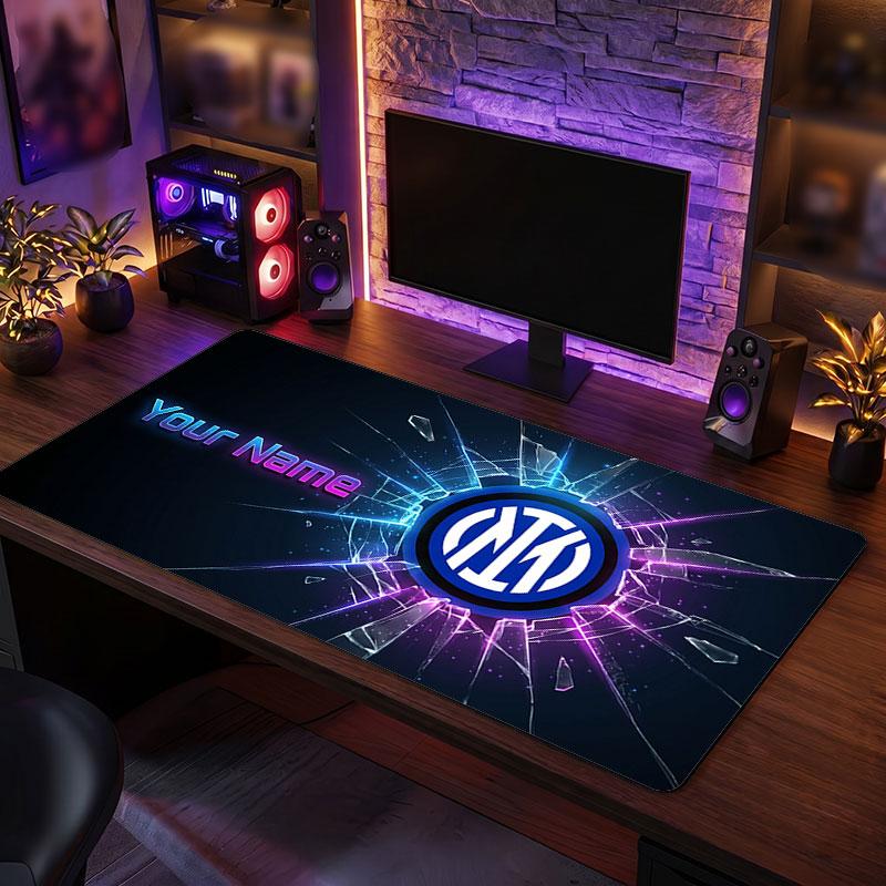 Inter Mailand Benutzerdefinierte Große Mauspads, Personalisierter Name Textdruck, Fußball Logo Rutschfeste Schreibtischmatte Gaming-Geschenk