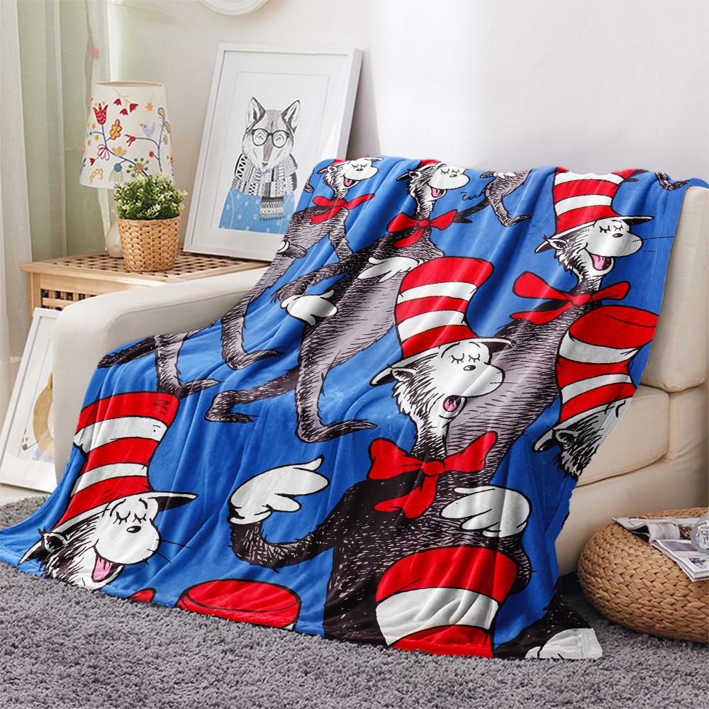 The Cat in the Hat Print Flannel Blanket, High quality Comfortable for All Seasons, Home Decor, Warmth and Comfort