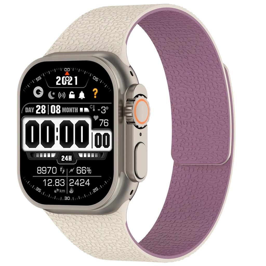 Magnetic Sport Strap For Apple Watch Ultra 3/2 49mm 38 40 41 44 45 46mm Litchi Pattern Silicone Band For Iwatch S11 10 9 8 7 SE3