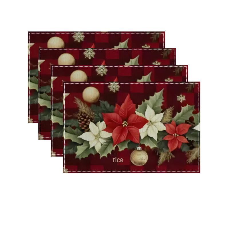 Christmas Linen Table Mats: Festive Print, Stain-Proof & Heat-Resistant