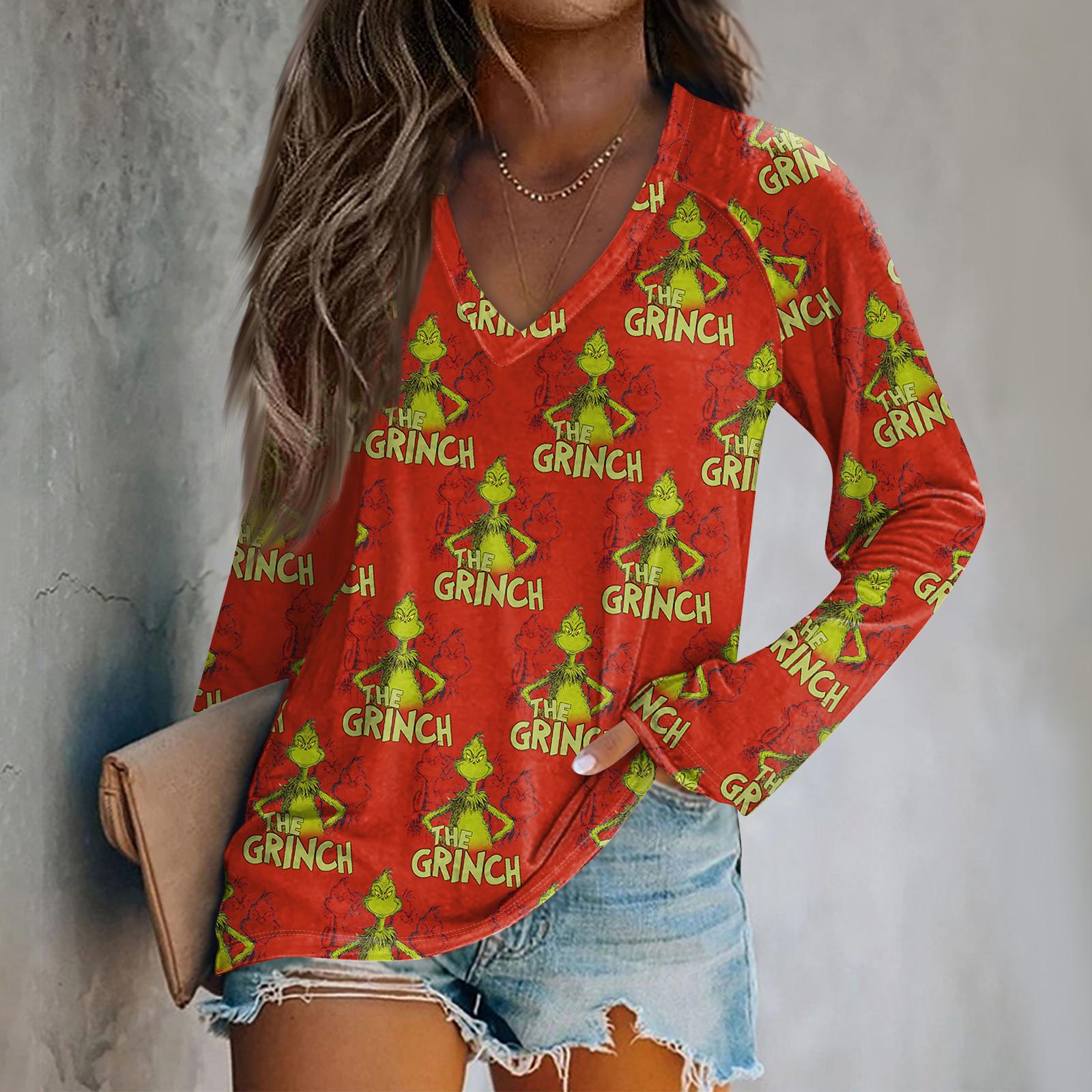 

Женская модная футболка свободного кроя с рукавом реглан и рождественским принтом, повседневный топ XXL киноварь