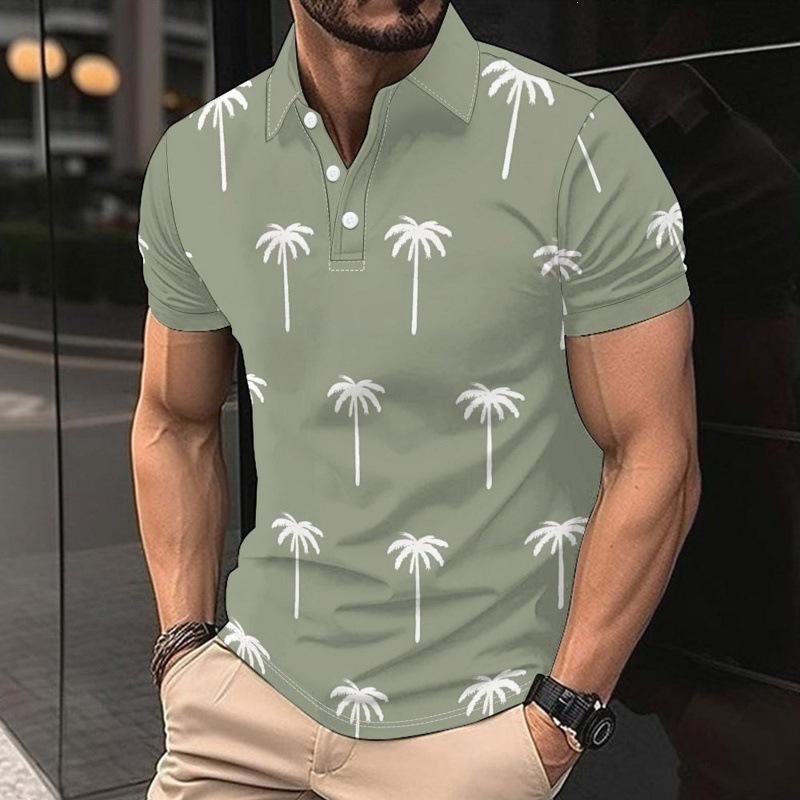 Tropisches Must-Have! Kurzarm-Polohemd mit Palmenprint, Lässig & Stilvoll