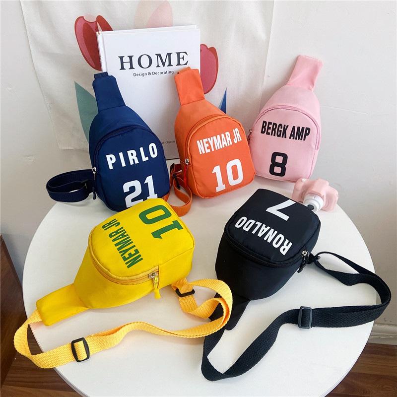 Korean Style Nylon Bumbag for Kids, Cute Letter Print Chest Pouch, Fashionable Crossbody Shoulder Bag for Boys and Girls KTB