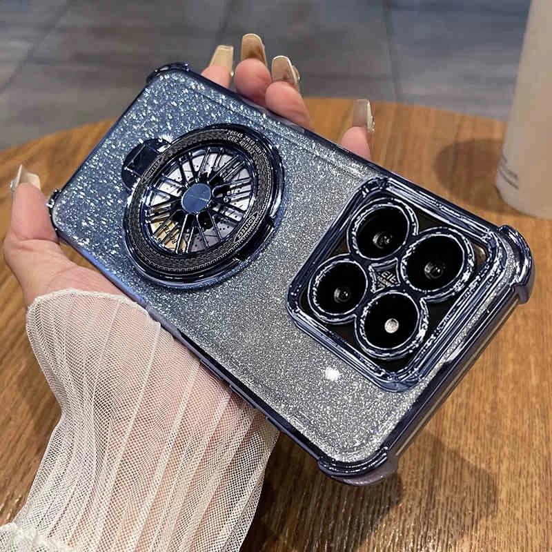 Note13 Plating Rotate Gyro Holder Case For Xiaomi Redmi Note 13 12 11 Pro 13pro 4g 5g 10 10s 9 9s Silicone Stand Cover Note13pro