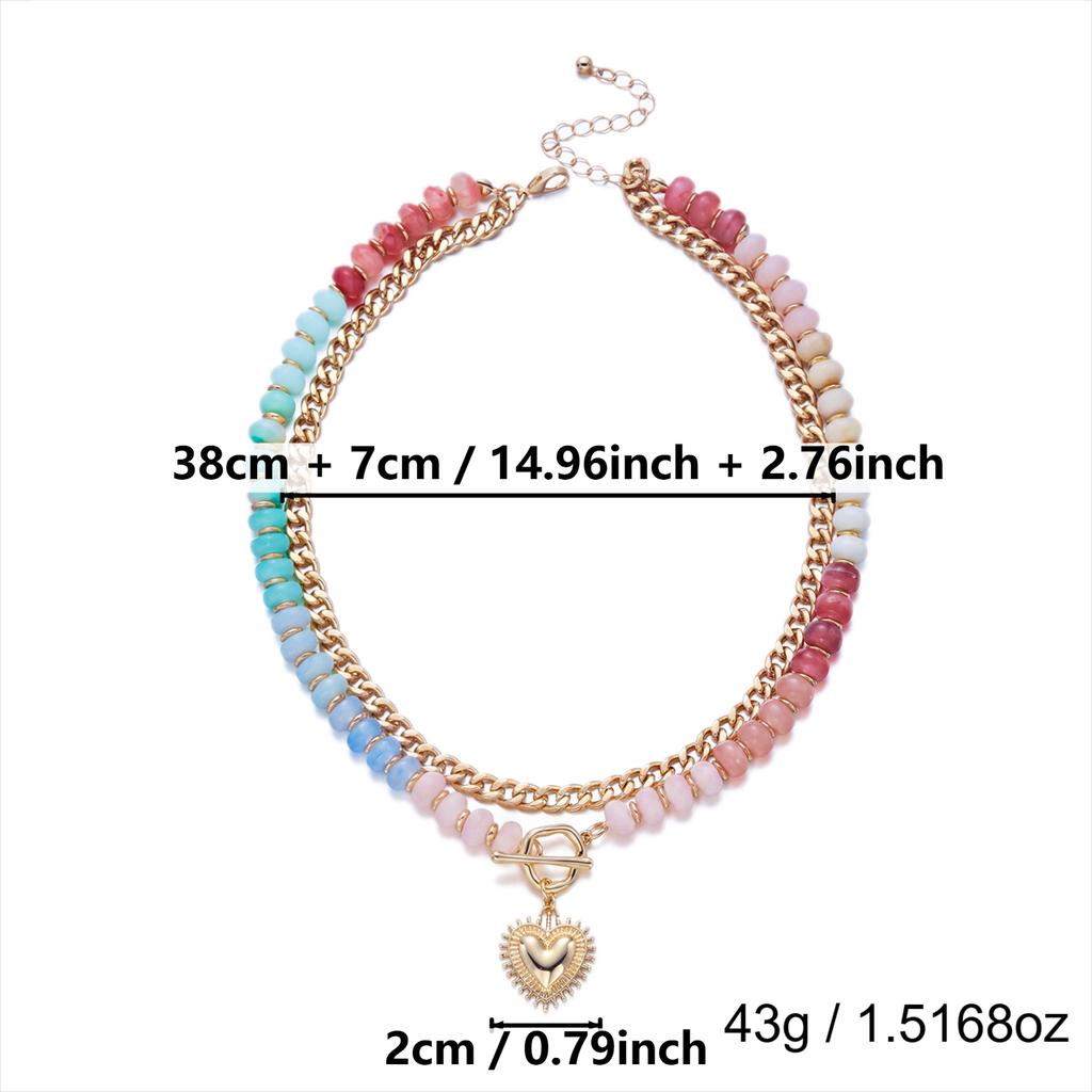 Collares Boho de Resina Colorida con Cuentas de Doble Capa para Mujer Gargantilla con Colgante Vintage de Corazón Cierre OT Colgantes de Verano Joyería Regalos