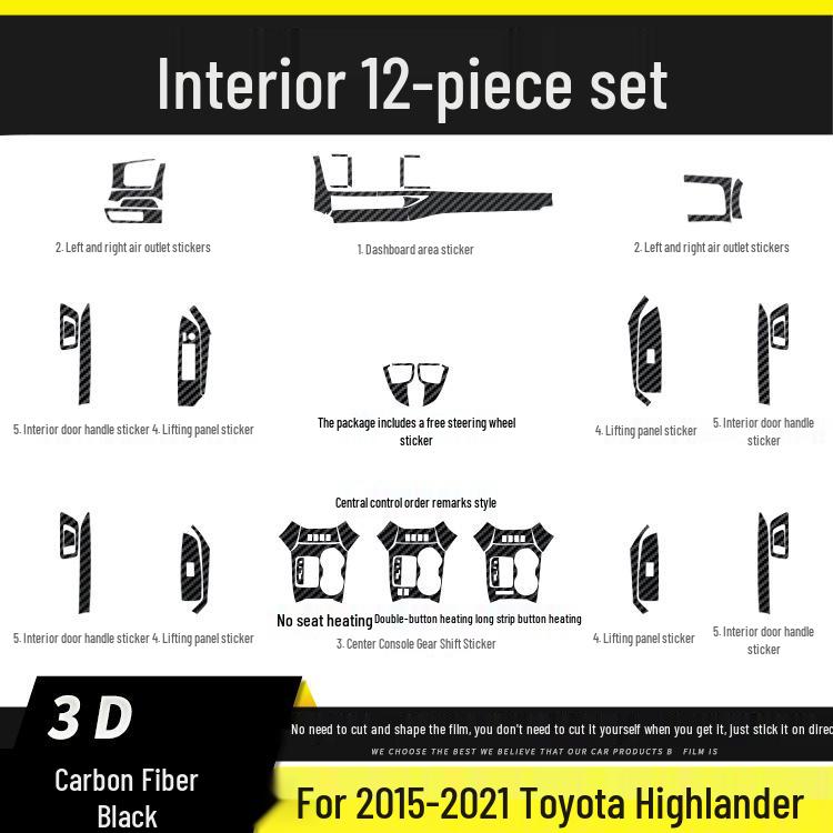 Carbon Fiber Anti-Kick Center Console Sticker for 09-21 Toyota Highlander Interior Decoration