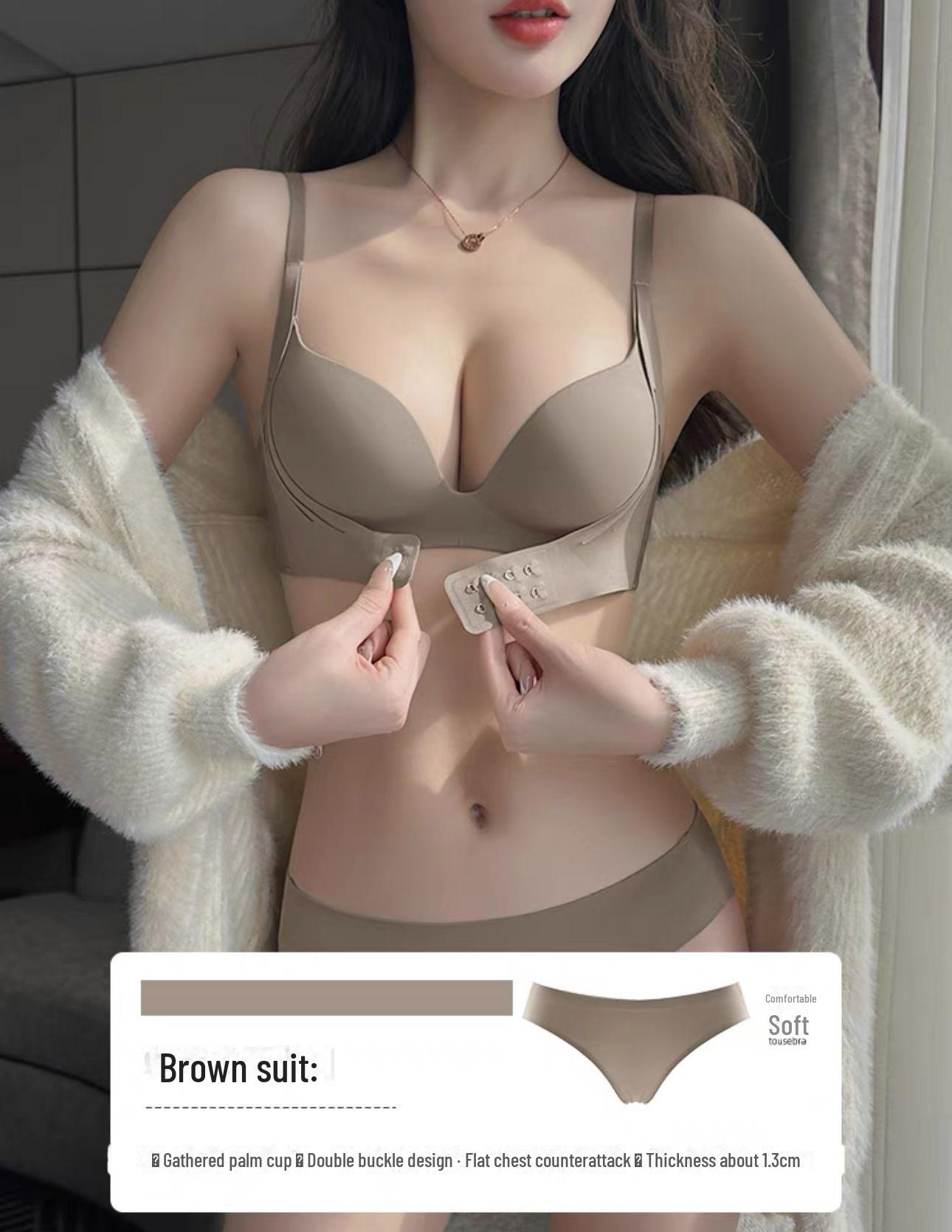 

Бесшовный бюстгальтер с застежкой спереди для девочек - антипровисающий, с боковой поддержкой груди, без пустых чашек, со сборками XL