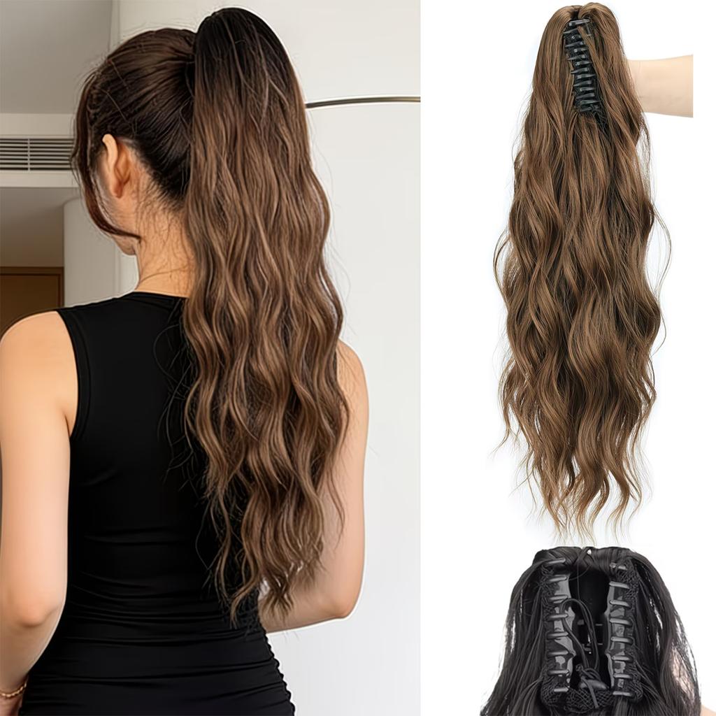 LISI GIRL Synthetische Natürliche Welle Kordelzug Pferdeschwanz Verlängerung 18 Zoll Lang Gewelltes Clip-In Pferdeschwanz Haarteil Für den Täglichen Gebrauch und Partys