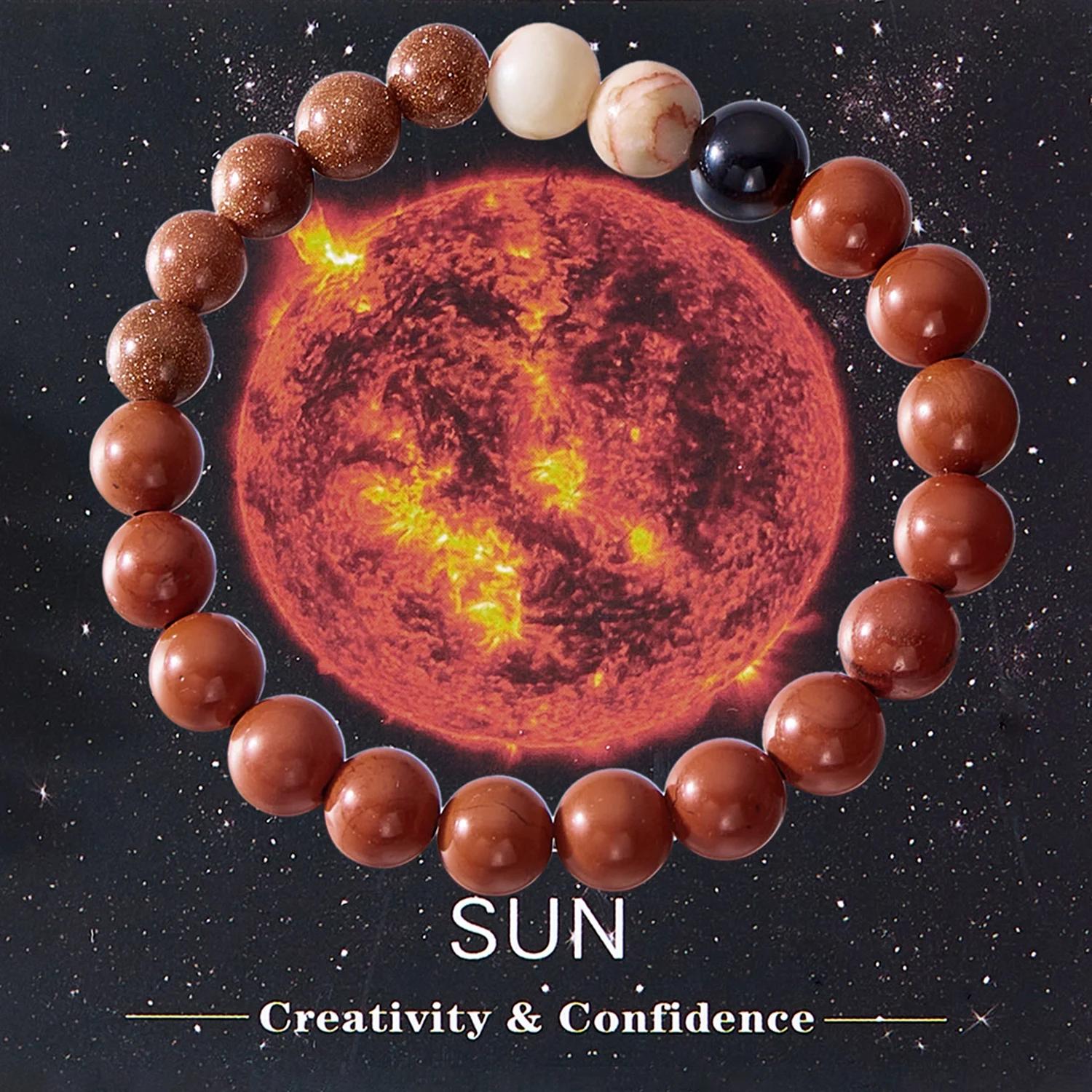 Natural Stone Beaded Bracelet Universe Planets Sun Moon Galaxy Solar System Earth Mars Venus Bangle for Men Women Jewelry Gift