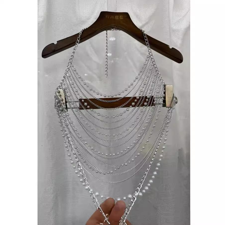 Women Elegant Pearl Bra Pearl Chest Body Chain Jewelry Fashion Handmade Pearl Bra Beach Body Accessories