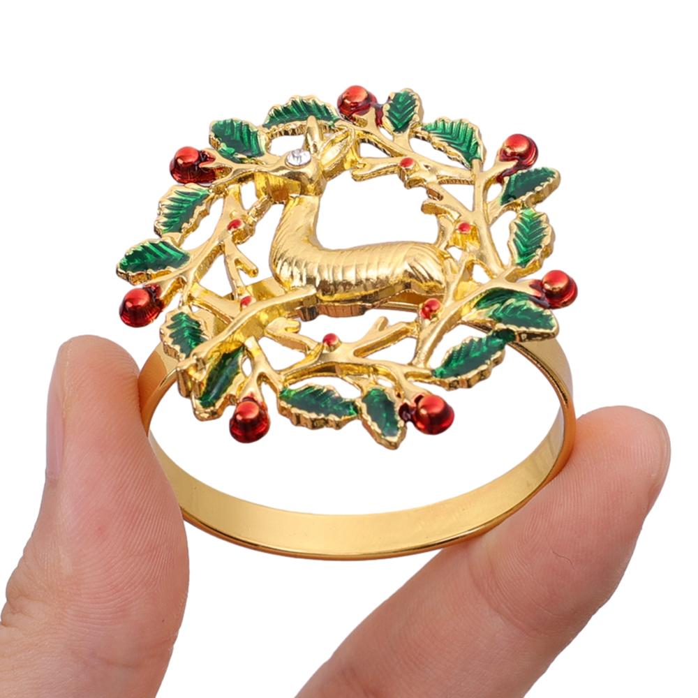Christmas Napkin Ring Holders Metal Xmas Tree Elk Napkin Buckle Home Christmas New Year Party Dinner Table Decoration Supplies