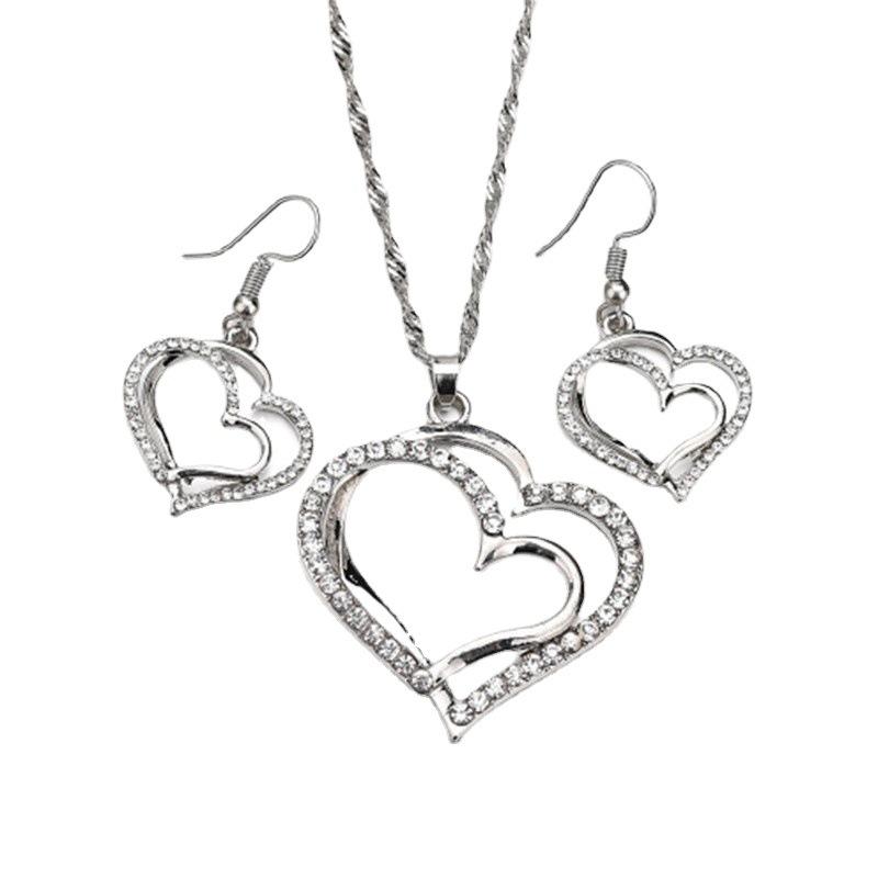 4pcs Gold-color Necklace Earrings Bracelet Set Women Fashion Vintage Design Peach Heart Combo Set