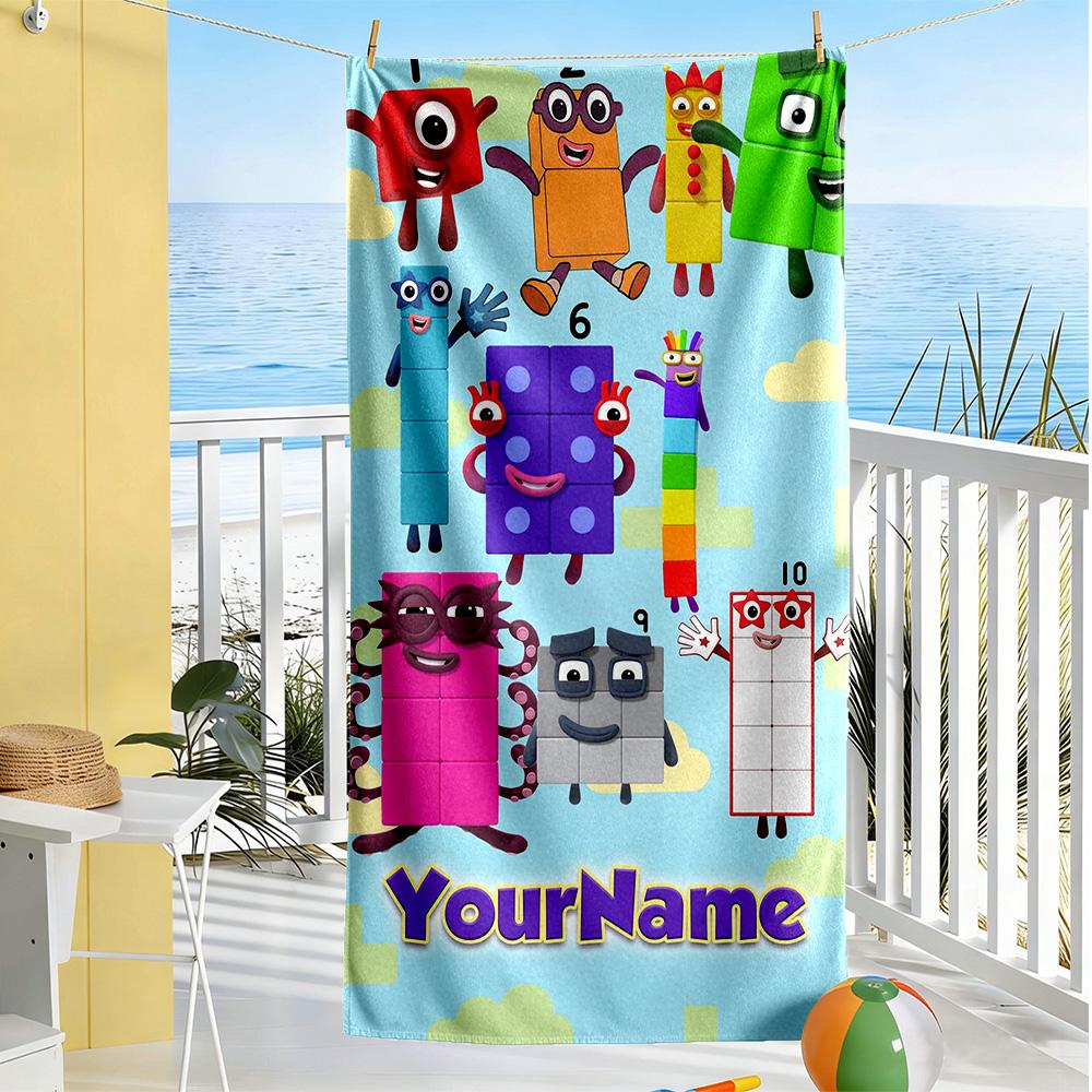 Numberblocks Customizable Name Beach Towel High Absorbency & Quick-Dry Ideal for Travel Outdoor Swim Pool Yoga Surf Camping Hiking Gym Gift Holiday