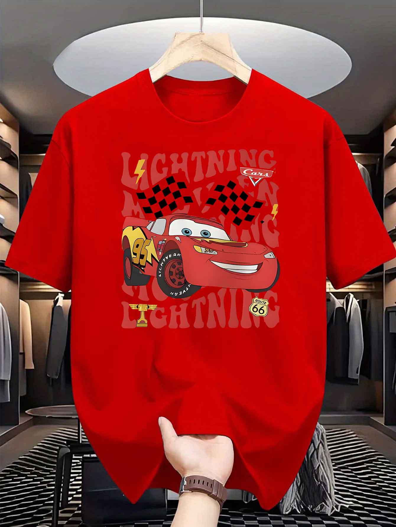 

Oversized Disney Cars McQueen Printed Tshirt Men and Women 2026 Summer Cotton Parent Child Top Street Fashion Casual Trend S