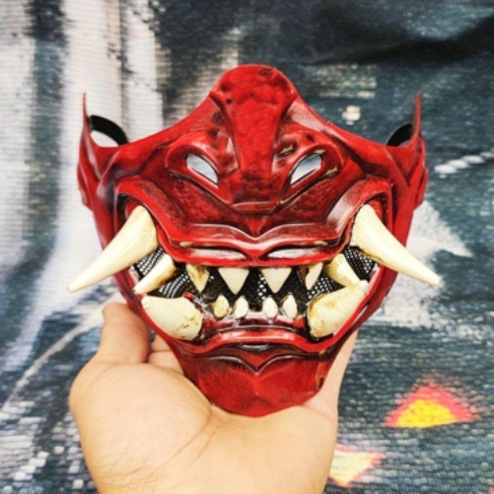 Spooky Cosplay Red Prajna Mask Dress Up Japanese Mask Toy Samurai Cosplay Mask  Halloween