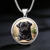 Cute Black Pug Pattern Men's Trendy Animal Commemorative Accessories Necklace Pendant