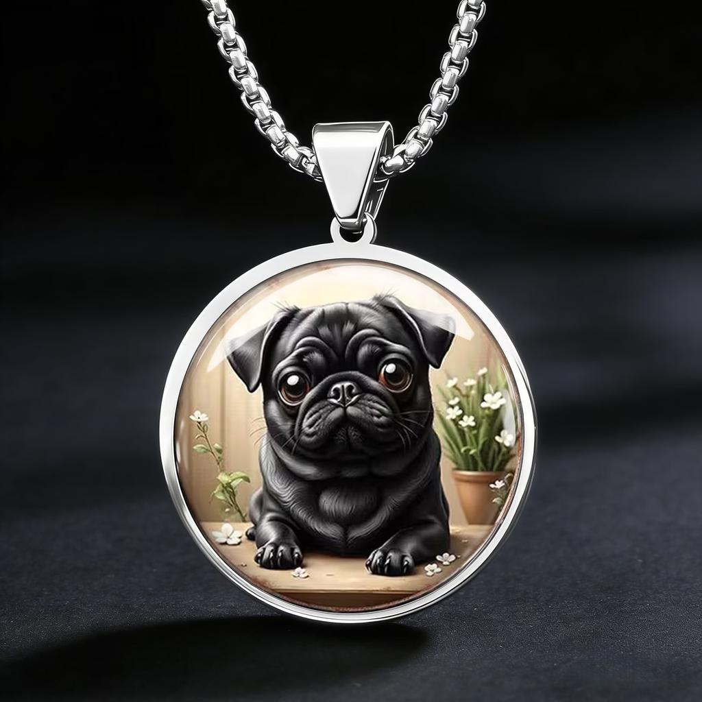 Cute Black Pug Pattern Men's Trendy Animal Commemorative Accessories Necklace Pendant