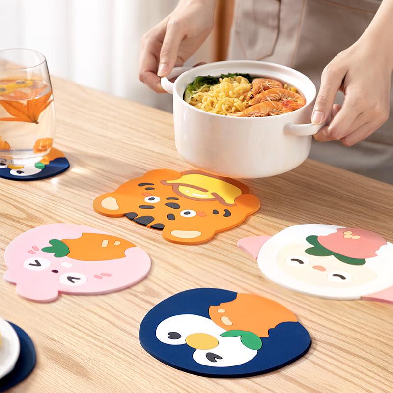 Cartoon Silicone Coaster & Placemat Set (5-Pack)