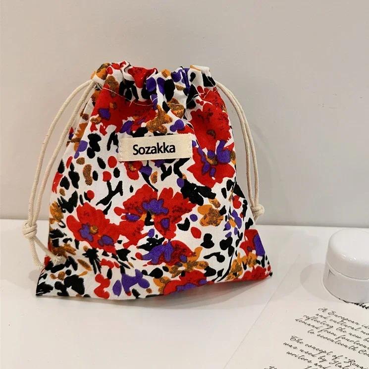 Sacchetti in Tessuto di Cotone Floreali Piccoli con Coulisse Organizer per Rossetto Articoli da Toeletta Trucco Sacchetti Portamonete Borsetta Chiavi Auricolari Sacca di Stoccaggio