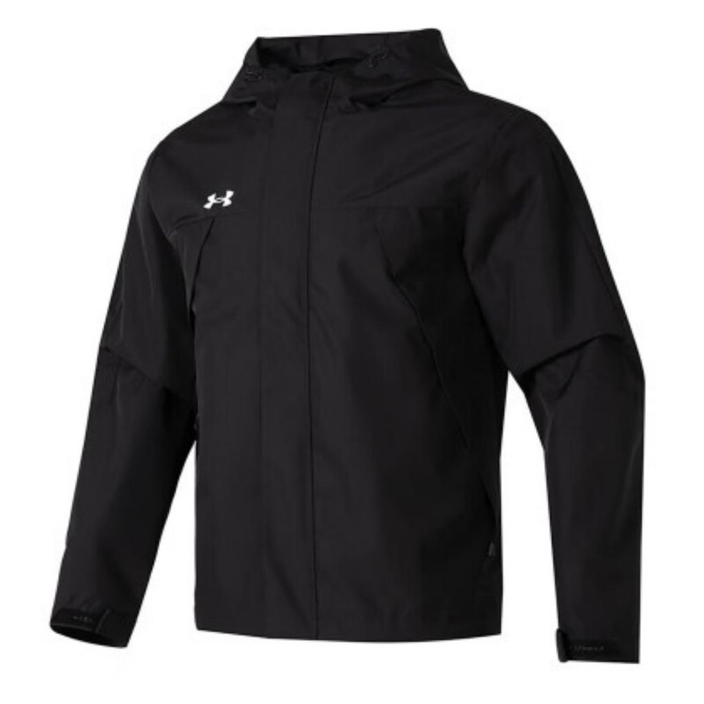 Under Armour Windproof Zip Jacket Running Fashion Comfortable Long Pants Casual Sports Suit Men Suit Black 23600401-001+24500703-001
