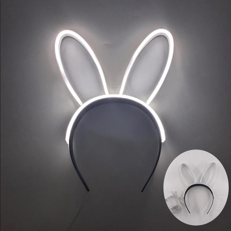 New Acrylic Neon Light Rabbit Ear Headband LED Glowing Bunny Hairband For Girl Bar Birthday Party Supplies Head Accessories