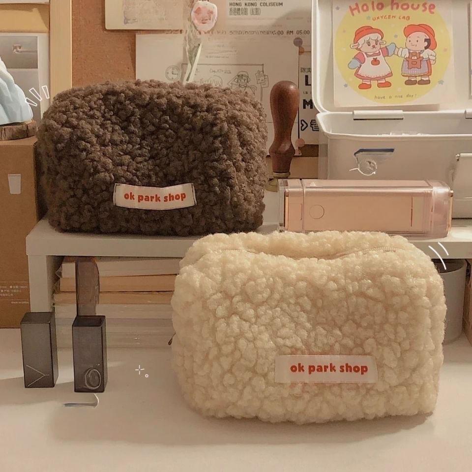 Fluffy Lamb Wool Makeup Bag Cute Storage Japanese Style High-value Large-capacity Portable Pencil Case for Students