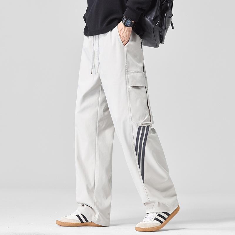 American Retro Trendy Brand Side Striped Overalls Men's Trend Loose Wide-leg Straight Drawstring Sports Casual Pants