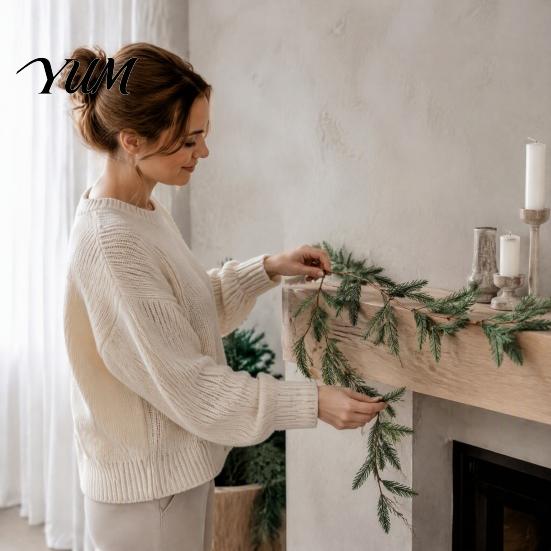 Christmas Gift for Home Artificial Pine Garland, Real Touch Norfolk Faux Greenery Winter Wall Hanging Ivy Vine Cypress Garland Mantel Fireplace Table