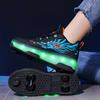 Children's Roller Skates Removable Flat Charging LED Four Wheels Glowing Sports Shoes Pink Women's Glowing Sneakers