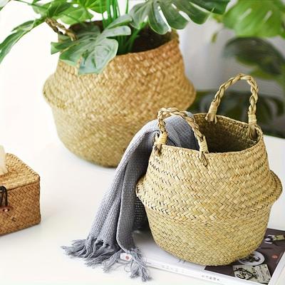 Vase tissé à la main, Plante ovale sur pied, Panier de rangement pour vêtements et décoration intérieure, Panier de rangement pour pots de fleurs