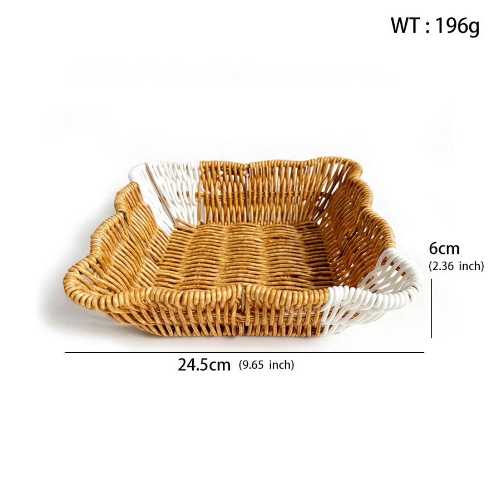 Woven Design Synthetic Rattan Wicker Basket Large Capacity Fruit Bowl Home Decor