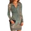 Women's V-neck Casual Print Long-sleeved Fitted Dress
