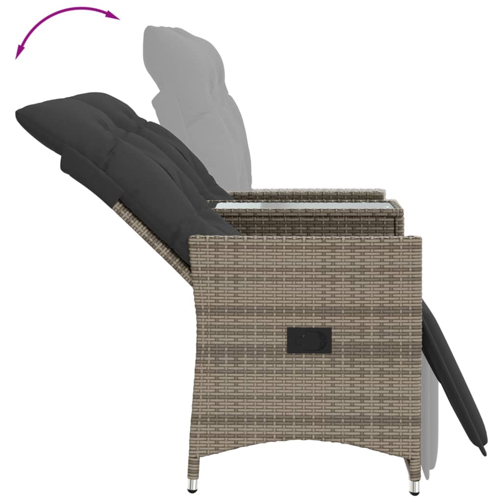 Garden Sofa 2 Seater Adjustable with Table Grey Poly Rattan