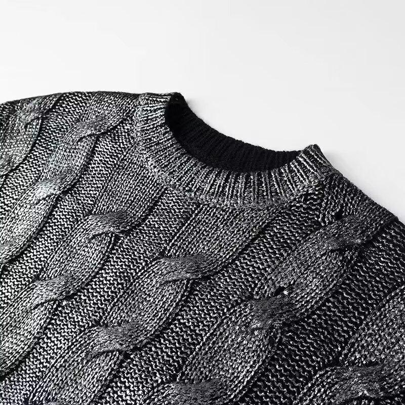 2024 European Style Women's Loose Casual Knit Sweater - Autumn/Winter Round Neck Pullover with Hot Stamping Design