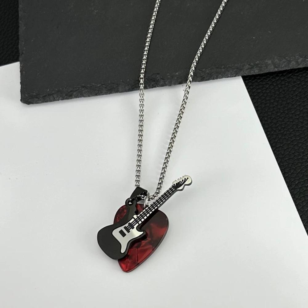 Hip-hop Guitar Pick Pendant Necklace Punk Electric Guitar Sweater Chain Guitar Chain Choker  Unisex