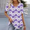 Casual Versatile Plant Pattern Short Sleeve V-Neck T-Shirts Women’s