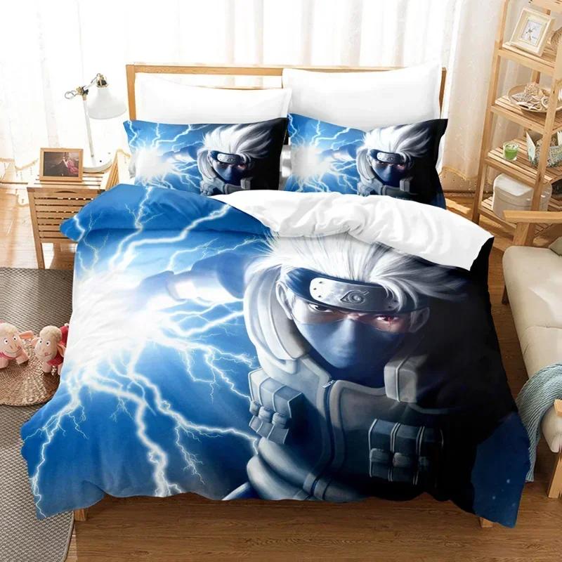 Naruto Bedding Set Quilt Cover Uchiha Sasuke Pillowcase Anime Kakashi Decor Bed Spead Bedroom Duvet Cover Bedding Suit Kids Gift