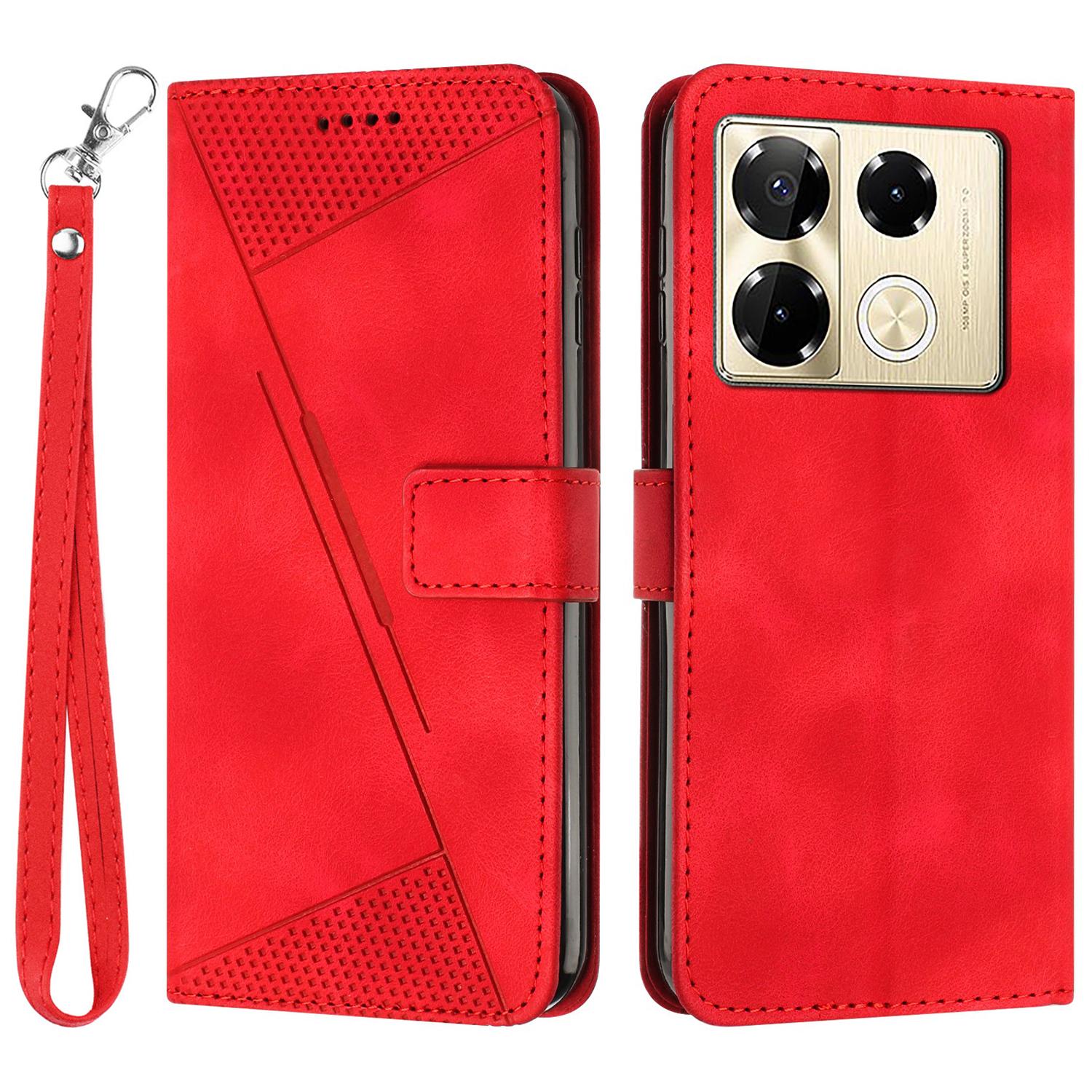 

For Infinix Note 40 Pro 5G/4G Phone Shell Triangle Imprinted PU Leather Wallet Stand Phone Case with Strap Red