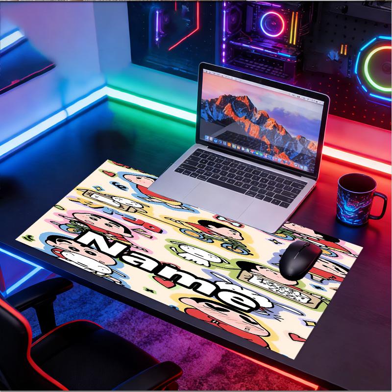Custom Name Personalized Crayon Shin Pattern Mousepad, Laptop PC Desk Mat, Decorative Desk Mat for Home Keyboard Pad Gift