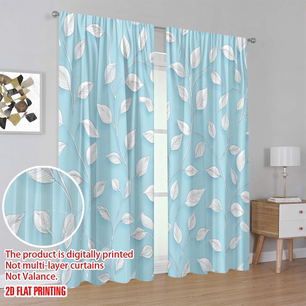 2 Stück, 2D-Flachdruck Vorhänge&Fensterdekoration Blaues Blattreben-Design Polyester (ohne Stange) Außendekorationen Ldeal für