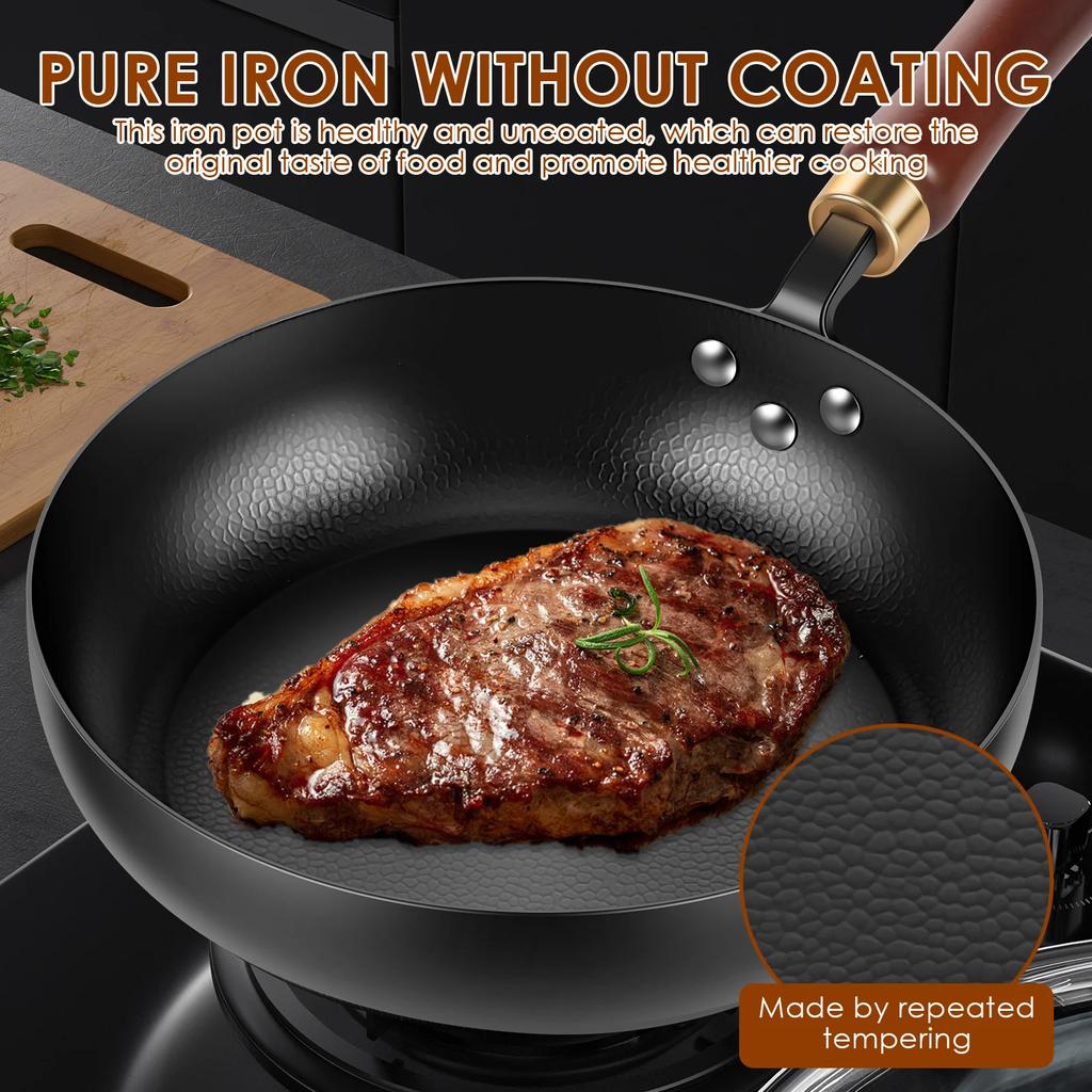 24/28cm Nonstick Frying Pan Iron Stir Fry Pans Steak Cooking Pot Skillet Saucepan Induction Pre-Seasoned Cast Iron Skillet